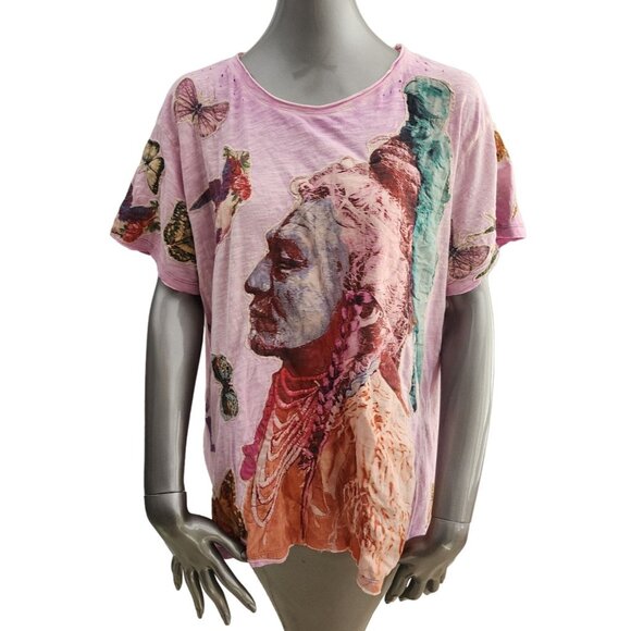 Magnolia Pearl Tops - Magnolia Pearl The Only Way Bird Butterfly Applique Pink Shirt Top Blouse OS